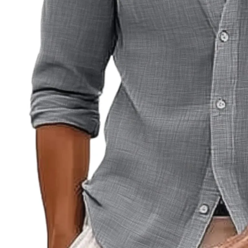 Men's Casual Cotton Linen Lapel Slim Fit Long Sleeve Shirt 86712844M sold by Manly product image thumbnail 3