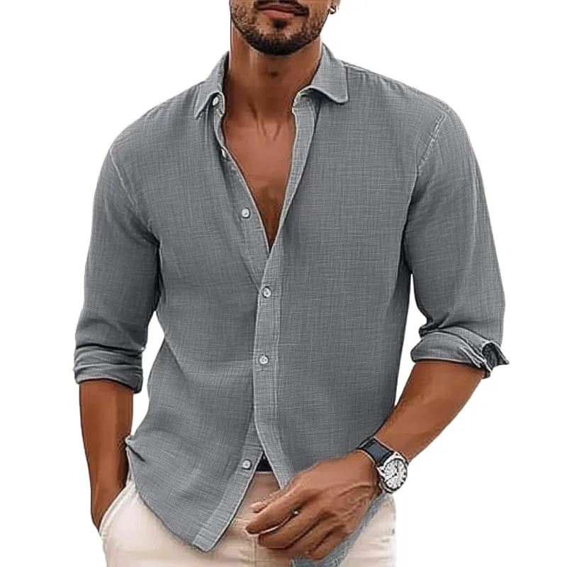 Men's Casual Cotton Linen Lapel Slim Fit Long Sleeve Shirt 86712844M sold by Manly