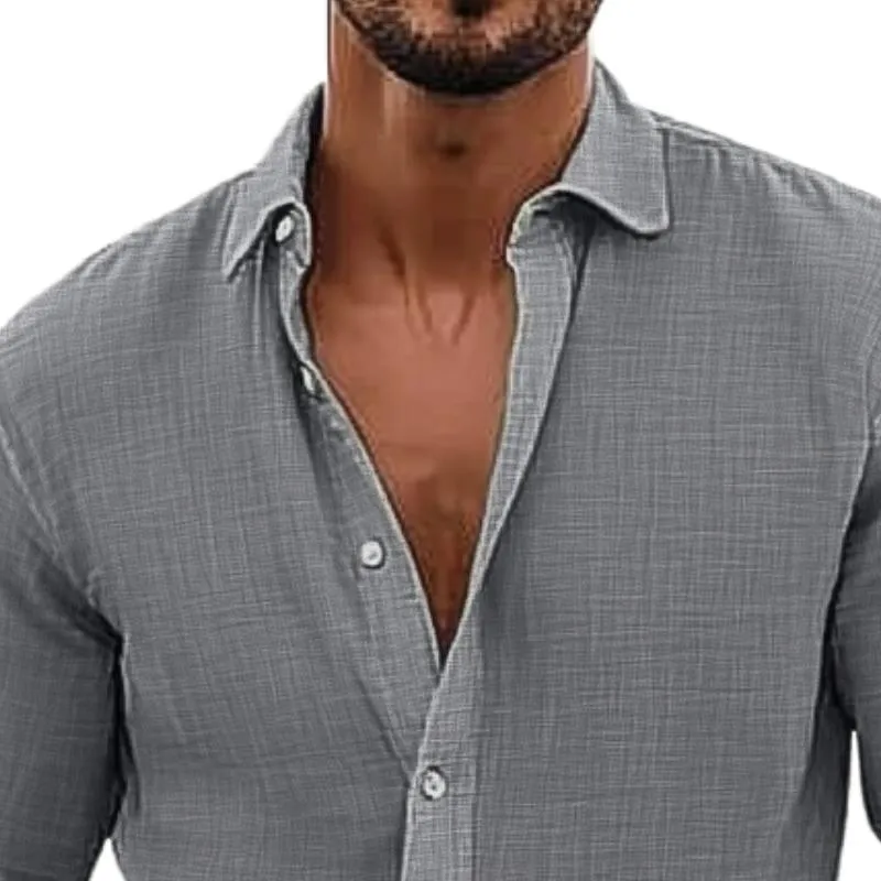 Men's Casual Cotton Linen Lapel Slim Fit Long Sleeve Shirt 86712844M sold by Manly product image thumbnail 2