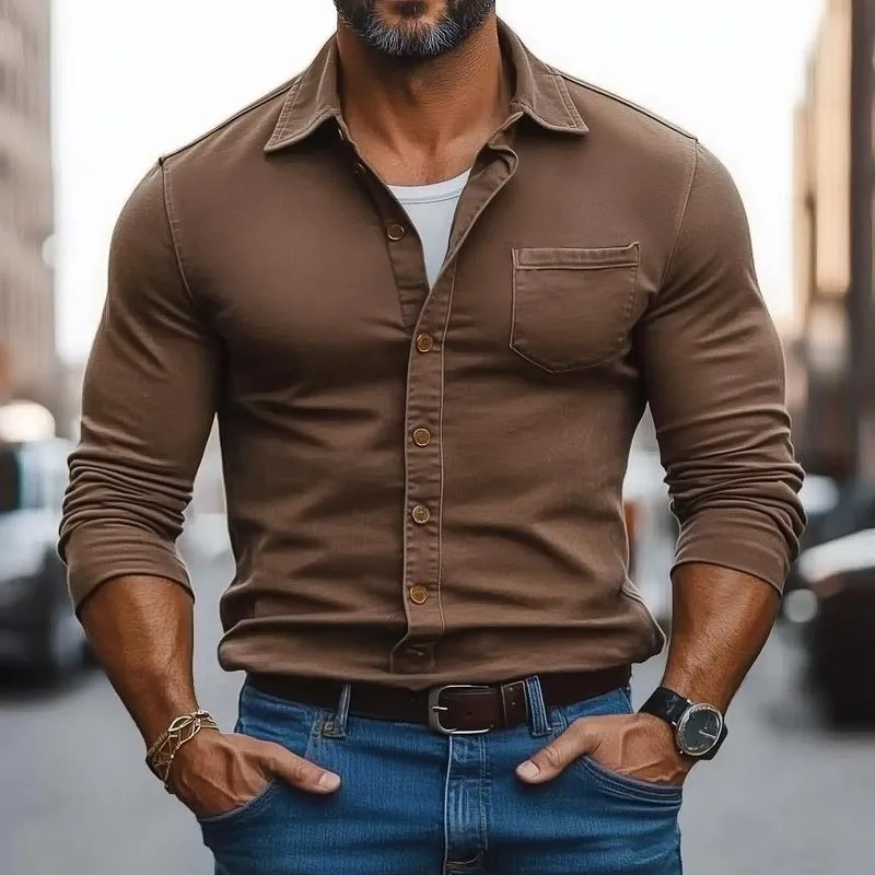 Men's Casual Cotton Blend Lapel Patch Pocket Slim Fit Long Sleeve Shirt 57410678M sold by Manly product image thumbnail 2