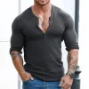 Men's Casual Solid Color Henley Collar Slim Fit Long Sleeve T-Shirt 33317439M sold by Manly