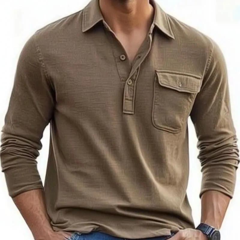 Men's Casual Cotton Blend Lapel Loose Long Sleeve Polo Shirt 04595136M sold by Manly product image thumbnail 2
