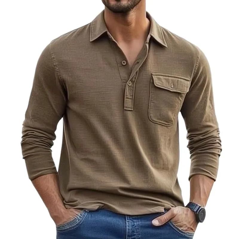 Men's Casual Cotton Blend Lapel Loose Long Sleeve Polo Shirt 04595136M sold by Manly
