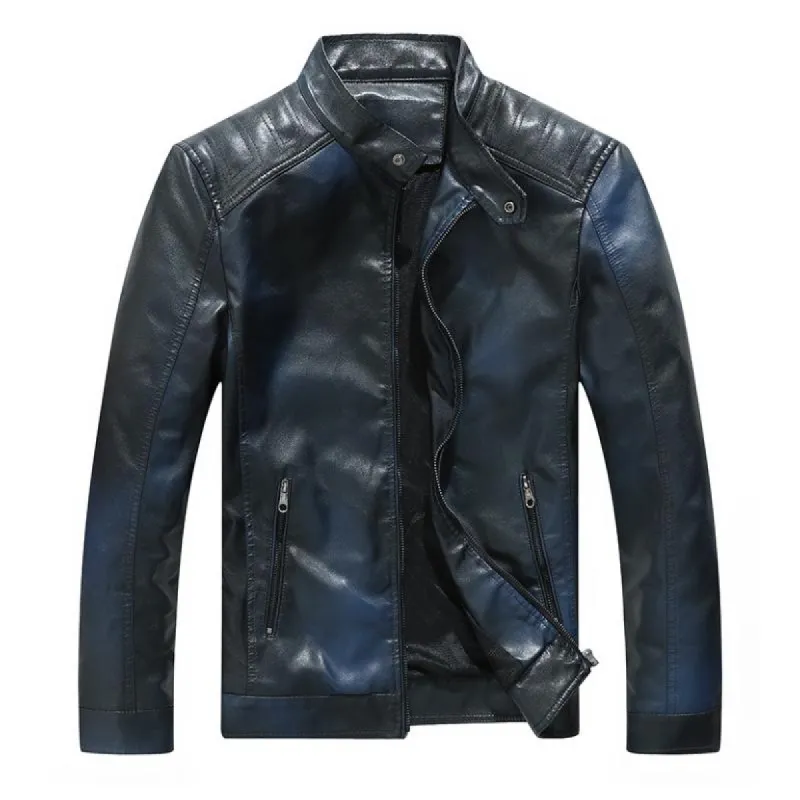 Men's Stand Collar Gradient Velvet Leather Motorcycle Jacket 49469099F sold by Manly