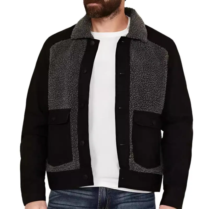 Men's Casual Lapel Single-breasted Lambskin Patchwork Woolen Jacket 15204421F sold by Manly