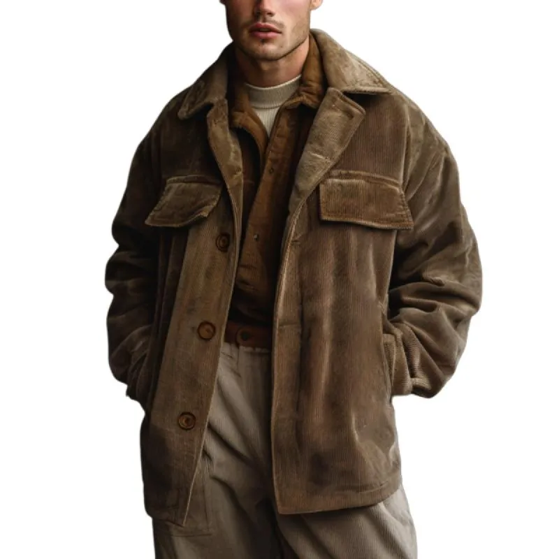 Men's Casual Lapel Single-Breasted Corduroy Jacket 18923887F sold by Manly