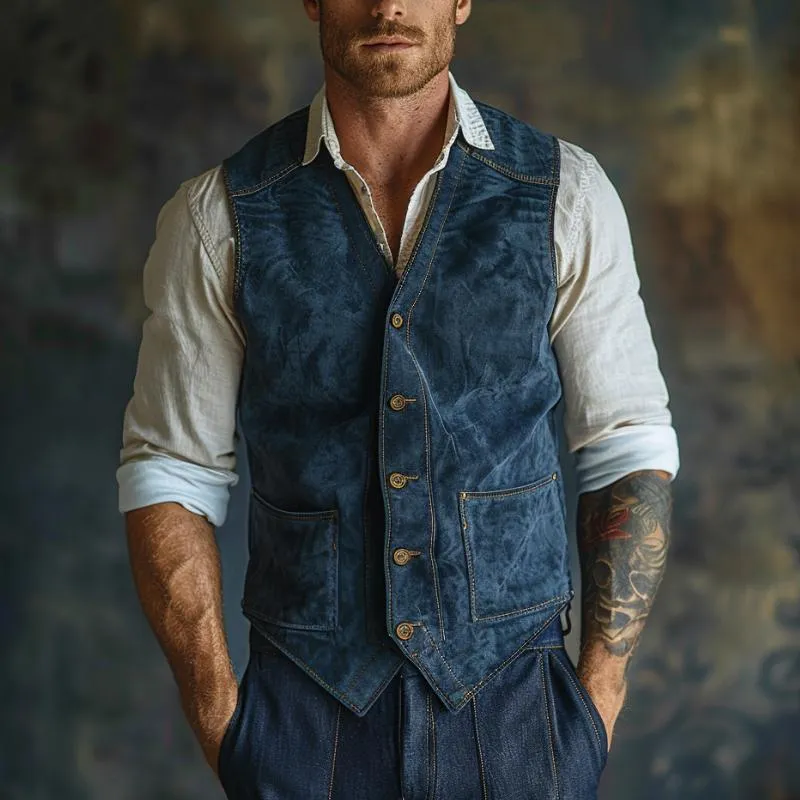 Men's Vintage V-Neck Single-Breasted Suede Vest 64998136F sold by Manly product image thumbnail 2