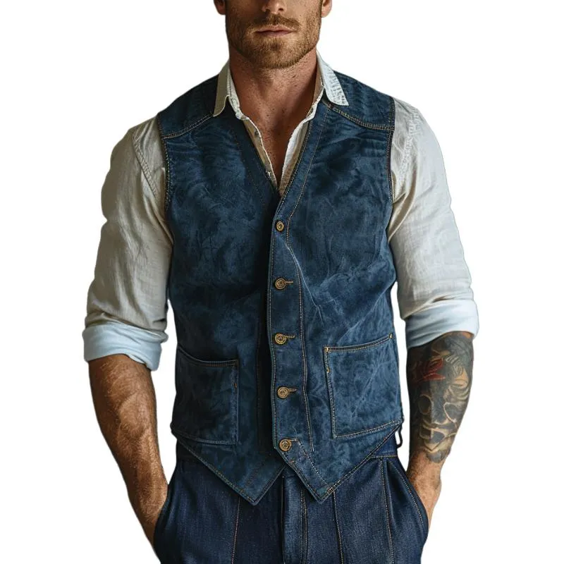 Men's Vintage V-Neck Single-Breasted Suede Vest 64998136F sold by Manly