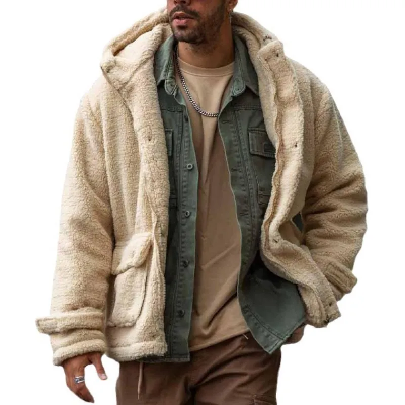 Men's Retro Hooded Thick Polar Fleece Jacket 33443318F sold by Manly