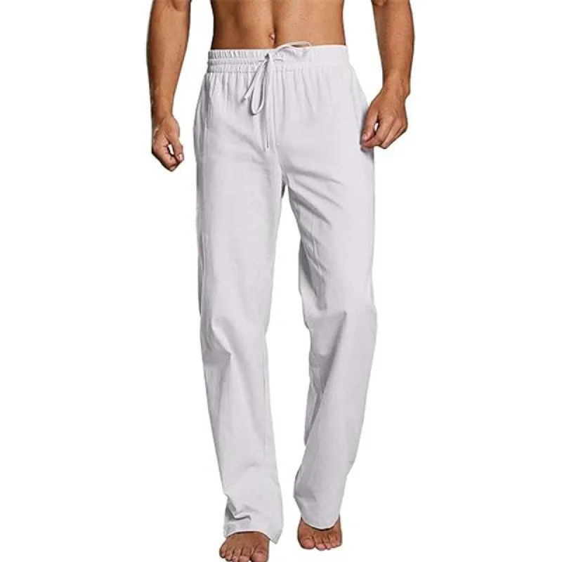 Men's Solid Color Cotton And Linen Loose Straight Casual Pants 85610179Z sold by Manly