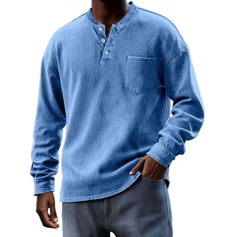 Men's Solid Henley Collar Chest Pocket Long Sleeve T-shirt 19957942Z sold by Manly product image thumbnail 5