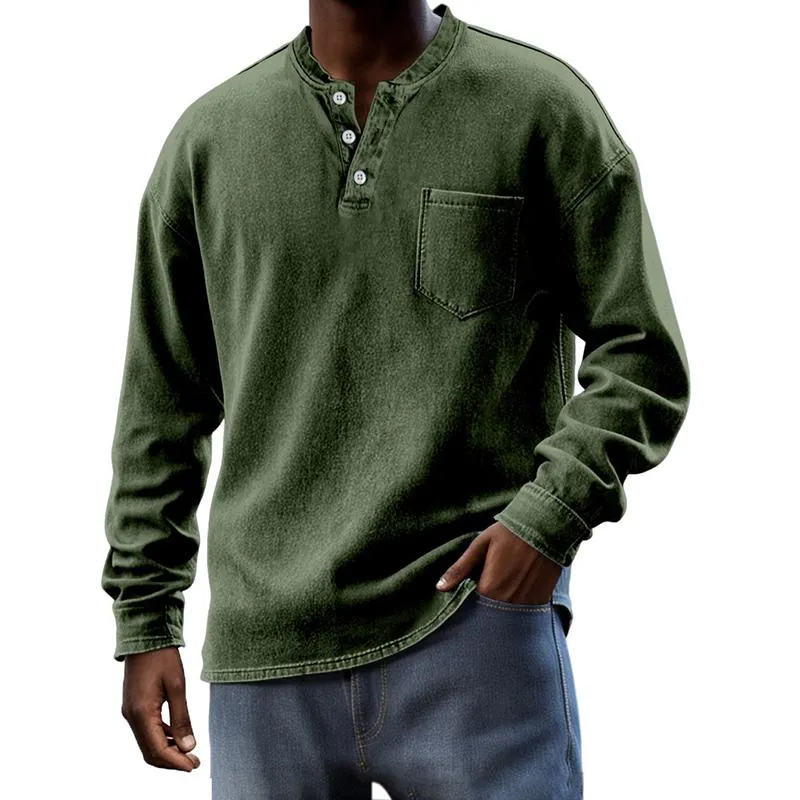 Men's Solid Henley Collar Chest Pocket Long Sleeve T-shirt 19957942Z sold by Manly product image thumbnail 4