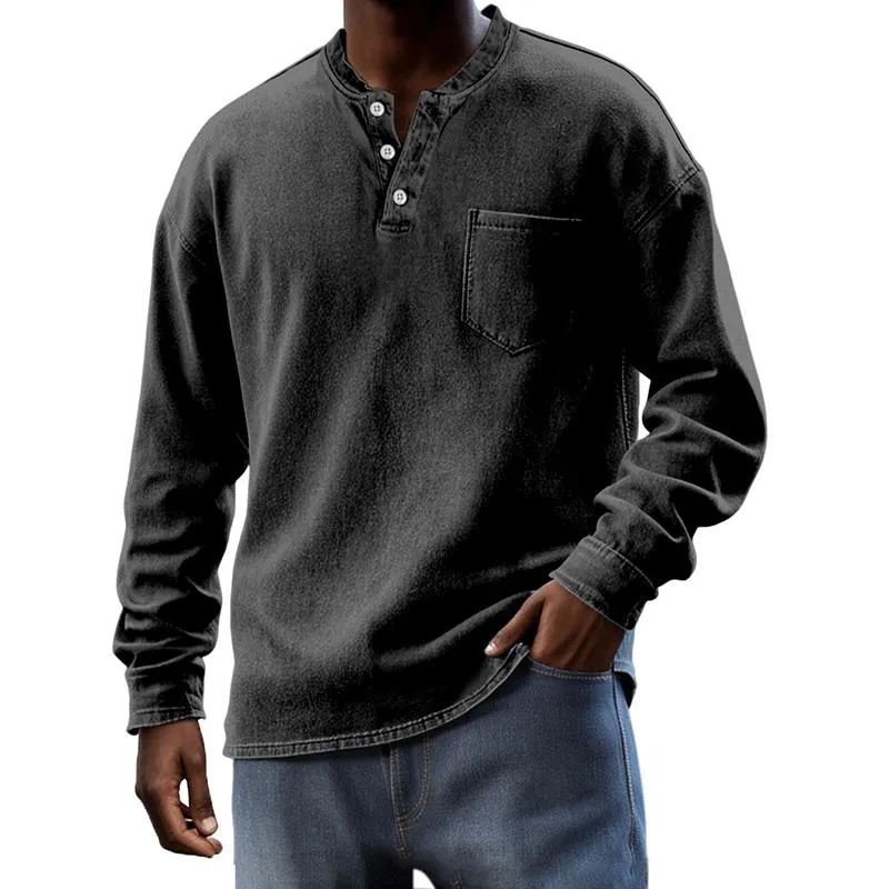 Men's Solid Henley Collar Chest Pocket Long Sleeve T-shirt 19957942Z sold by Manly product image thumbnail 2