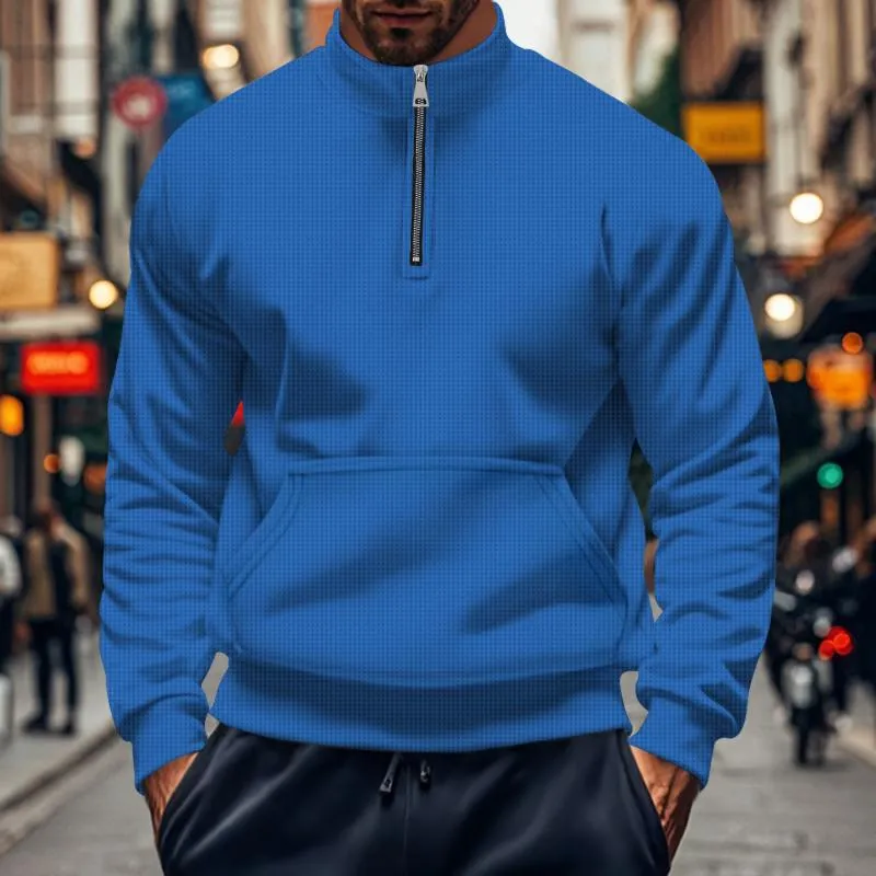 Men's Solid Color Waffle Short High Collar Long Sleeve Sweatshirt 92308151Z sold by Manly product image thumbnail 2
