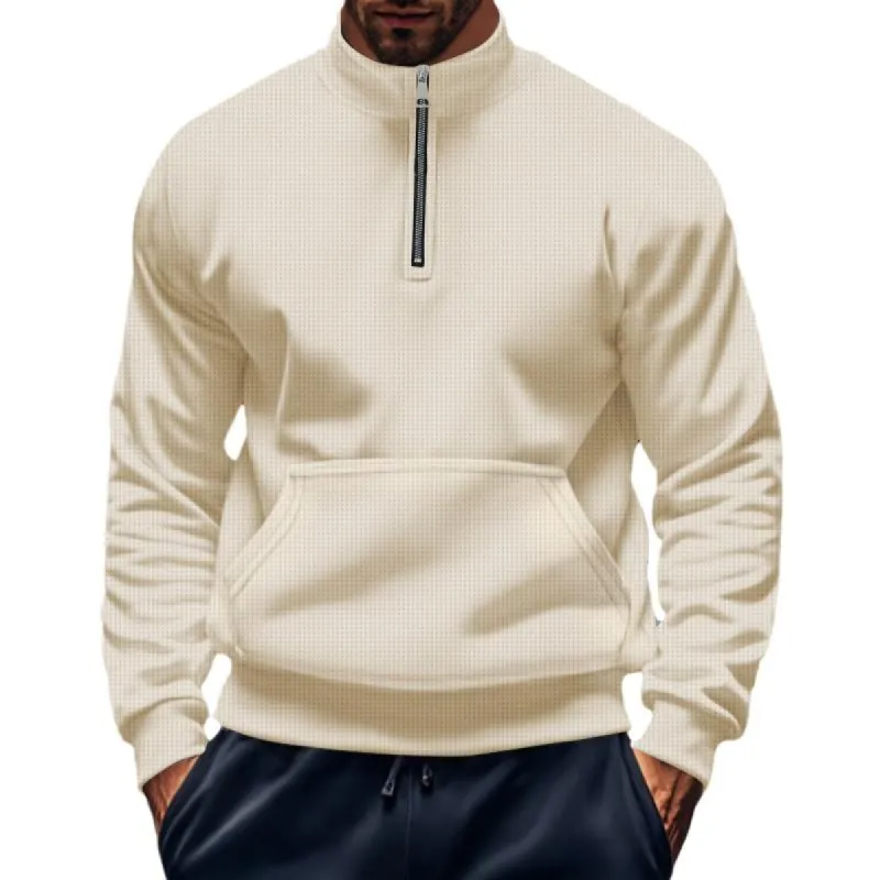 Men's Solid Color Waffle Short High Collar Long Sleeve Sweatshirt 92308151Z sold by Manly