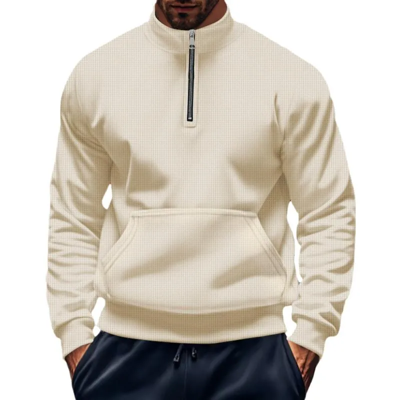 Men's Solid Color Waffle Short High Collar Long Sleeve Sweatshirt 92308151Z sold by Manly