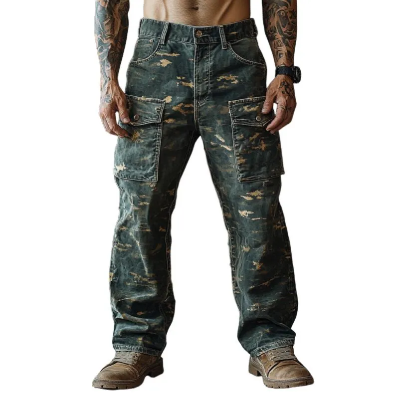 Men's Vintage Camouflage Print Multi-Pocket Cargo Pants 12801669Y sold by Manly