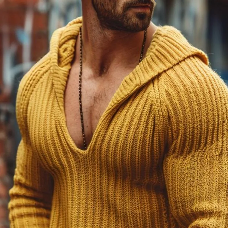 Men's Casual Solid Color V-Neck Tight Hooded Sweater 19696527Y sold by Manly product image thumbnail 3