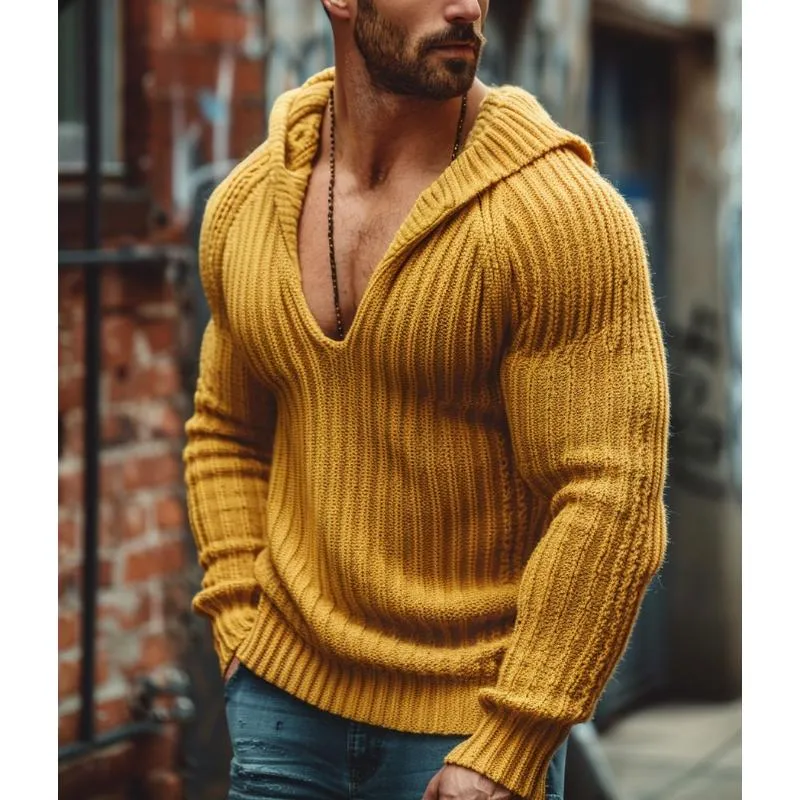 Men's Casual Solid Color V-Neck Tight Hooded Sweater 19696527Y sold by Manly product image thumbnail 2