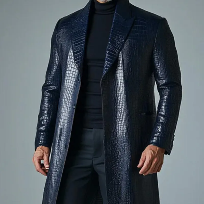 Men's Vintage Solid Color Crocodile Leather Mid-Length Trench Coat 52145258Y sold by Manly product image thumbnail 2