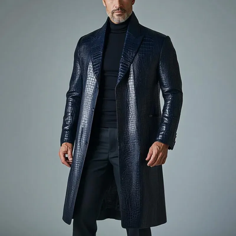 Men's Vintage Solid Color Crocodile Leather Mid-Length Trench Coat 52145258Y sold by Manly product image thumbnail 3