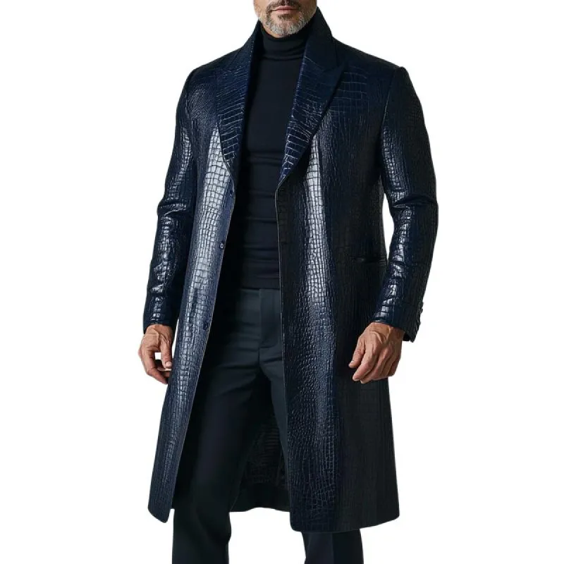 Men's Vintage Solid Color Crocodile Leather Mid-Length Trench Coat 52145258Y sold by Manly