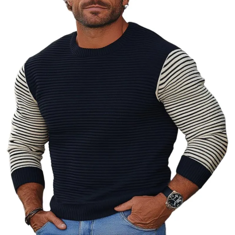 Men's Casual Striped Colorblock Knitted Crew Neck Slim Fit Sweater 07230208Y sold by Manly