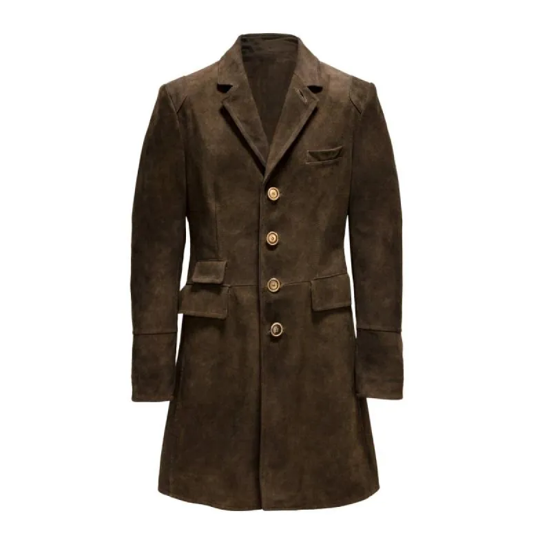 Men's Vintage Suede Lapel Multi-Pocket Single-Breasted Mid-Length Coat 07038109Y sold by Manly