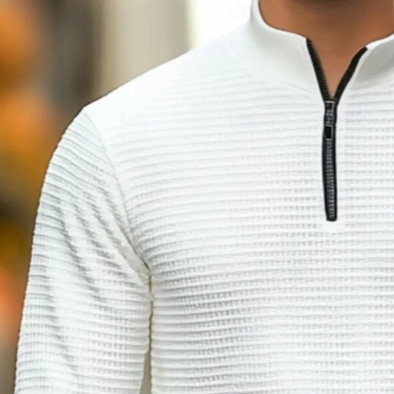Men's Casual Solid Color Waffle Stand Collar Zipper Long Sleeve Polo Shirt 89122825Y sold by Manly product image thumbnail 2