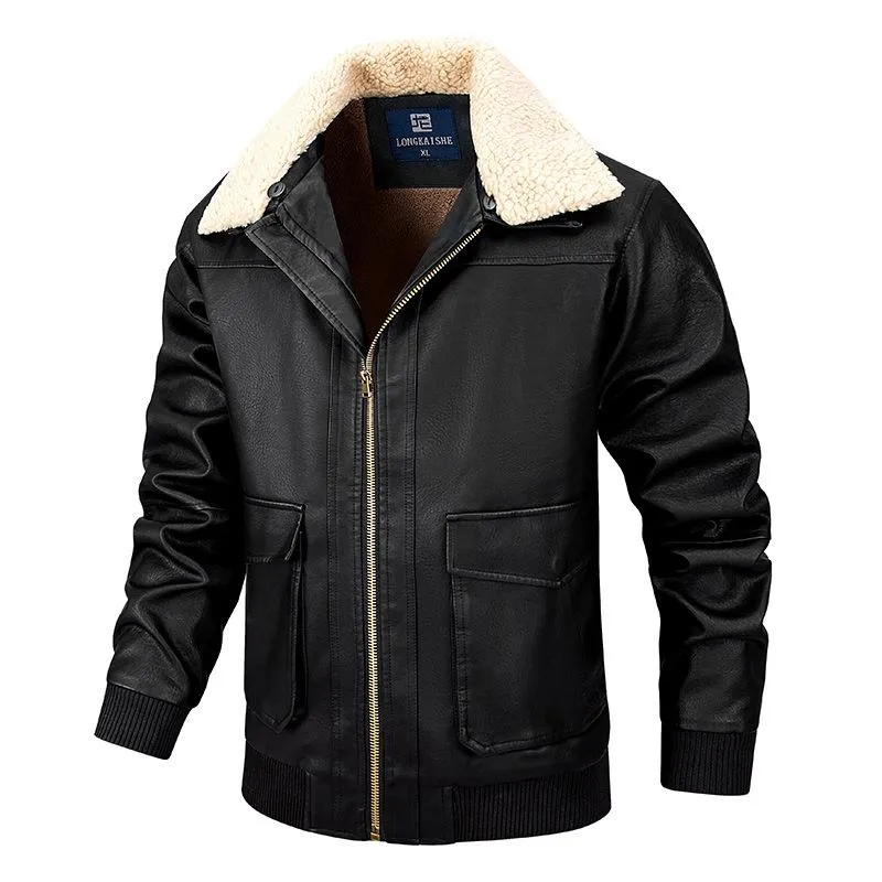 Men's Casual Plush Lapel Leather Jacket 18414490Y sold by Manly product image thumbnail 3