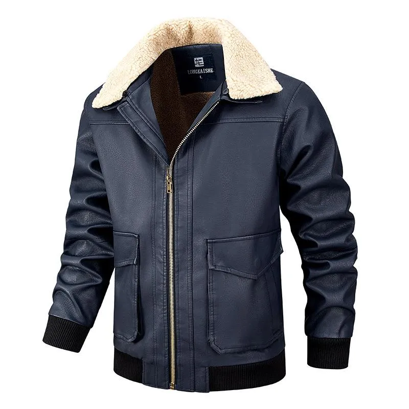 Men's Casual Plush Lapel Leather Jacket 18414490Y sold by Manly product image thumbnail 4