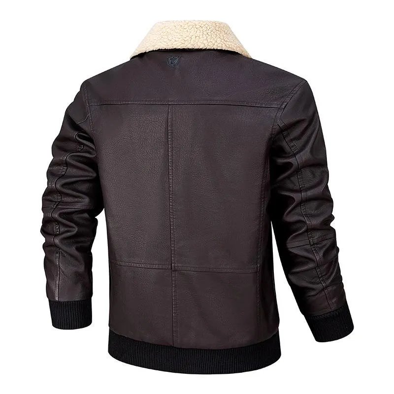 Men's Casual Plush Lapel Leather Jacket 18414490Y sold by Manly product image thumbnail 2
