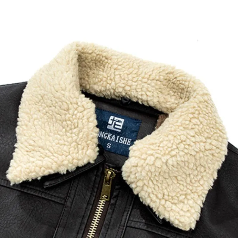 Men's Casual Plush Lapel Leather Jacket 18414490Y sold by Manly product image thumbnail 5