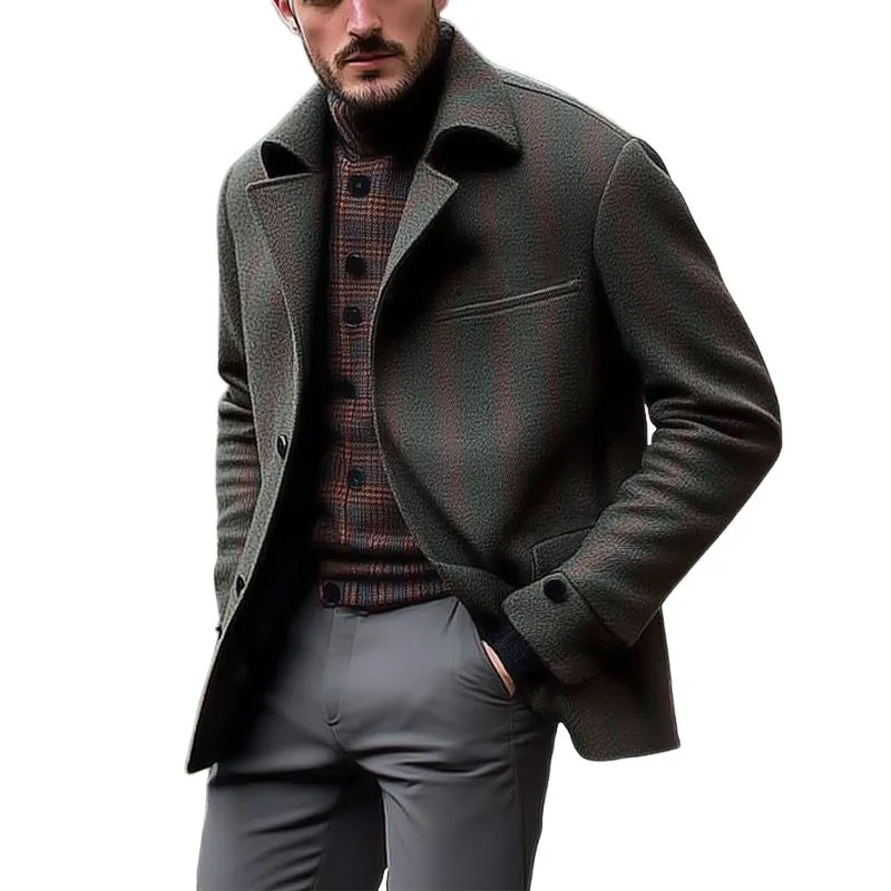 Men's Retro Dark Green Plaid Mid-Length Coat 44268613U sold by Manly