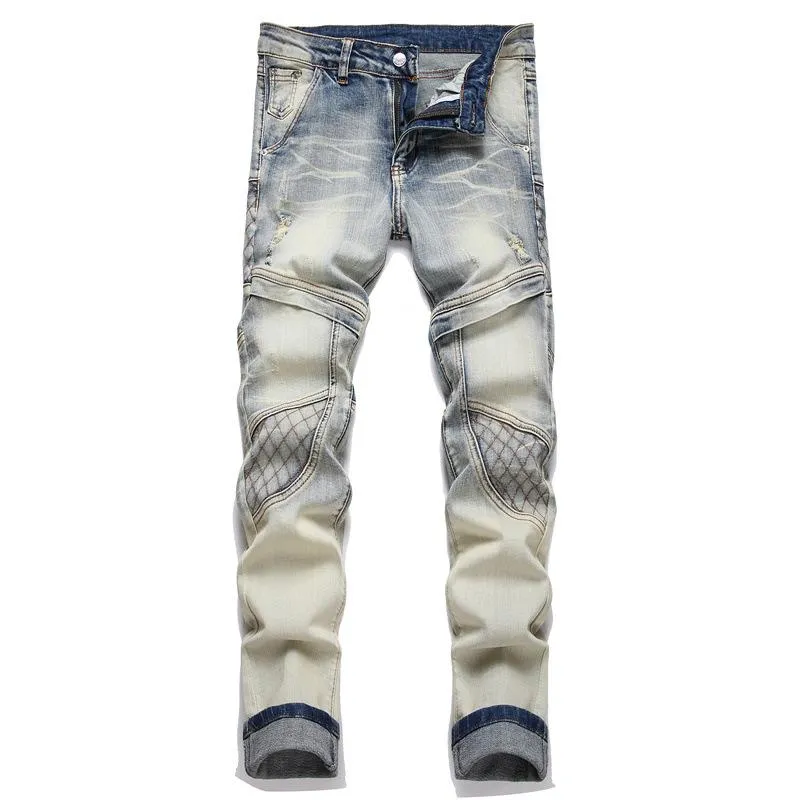 Men's Punk Patchwork Ripped Stretch Jeans 32517765U sold by Manly