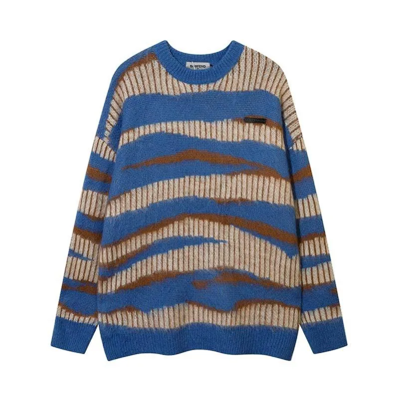 Men's Striped Colorblock Crewneck Knit Sweater 00686086U sold by Manly
