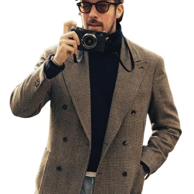 Men's Classic Vintage Casual Pocket Button Houndstooth Wool Blazer 27251324K sold by Manly product image thumbnail 2