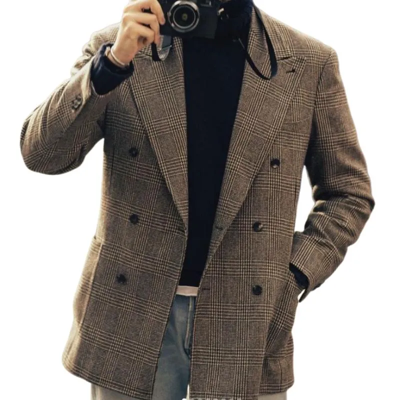 Men's Classic Vintage Casual Pocket Button Houndstooth Wool Blazer 27251324K sold by Manly
