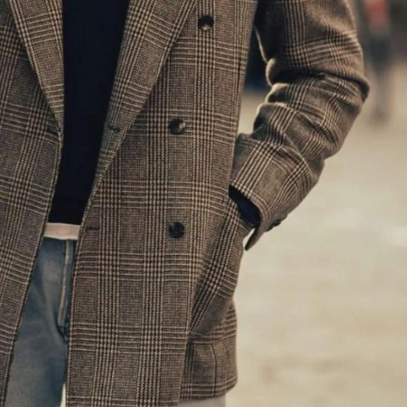 Men's Classic Vintage Casual Pocket Button Houndstooth Wool Blazer 27251324K sold by Manly product image thumbnail 3