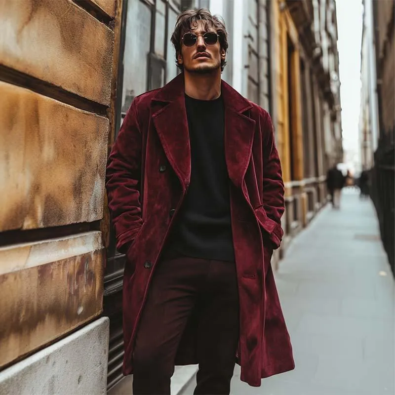 Men's Classic Vintage Pocket Double Breasted Knee Length Suede Coat 71772179K sold by Manly product image thumbnail 2