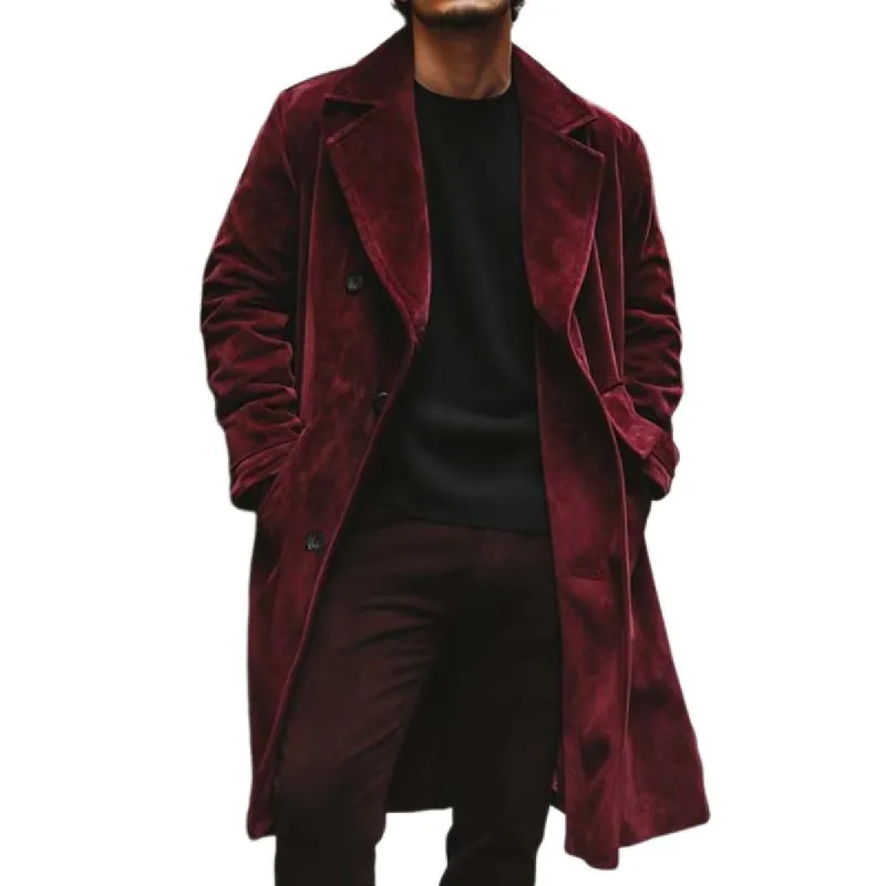 Men's Classic Vintage Pocket Double Breasted Knee Length Suede Coat 71772179K sold by Manly