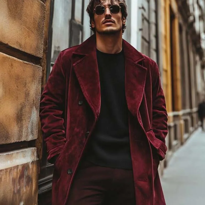 Men's Classic Vintage Pocket Double Breasted Knee Length Suede Coat 71772179K sold by Manly product image thumbnail 3