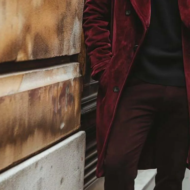 Men's Classic Vintage Pocket Double Breasted Knee Length Suede Coat 71772179K sold by Manly product image thumbnail 4