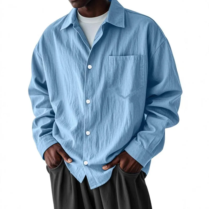 Men's Casual Cotton Linen Lapel Loose Long-sleeved Shirt 49288058M sold by Manly product image thumbnail 5