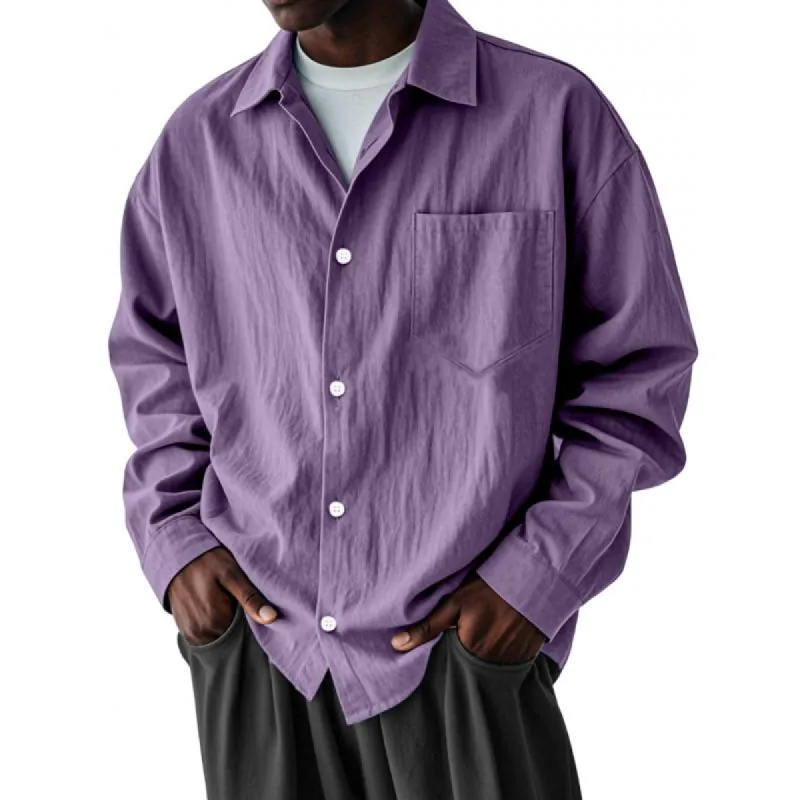 Men's Casual Cotton Linen Lapel Loose Long-sleeved Shirt 49288058M sold by Manly