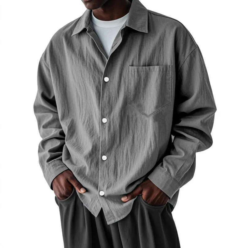 Men's Casual Cotton Linen Lapel Loose Long-sleeved Shirt 49288058M sold by Manly product image thumbnail 2