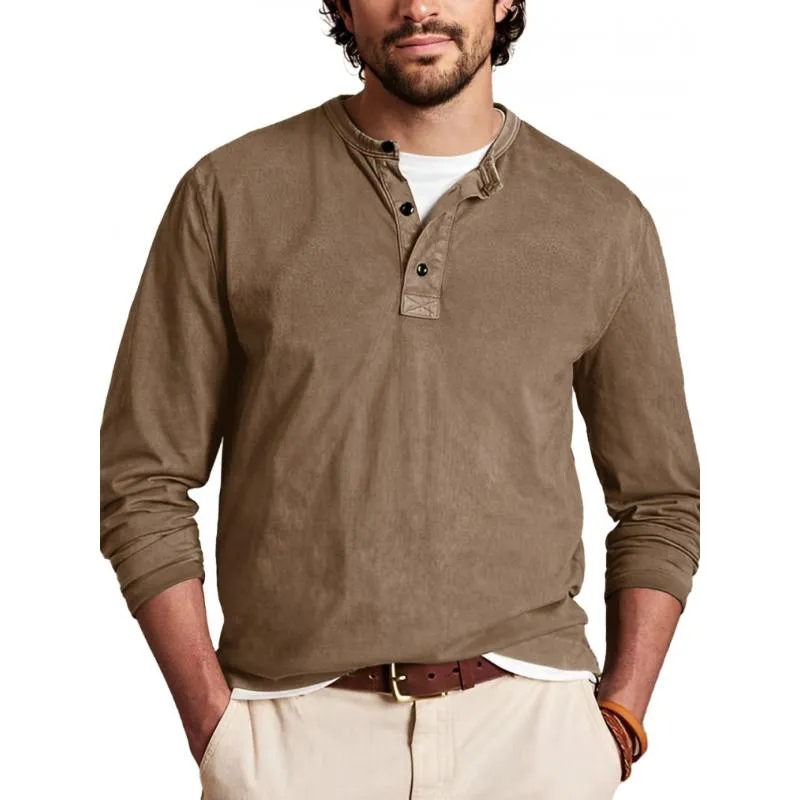 Men's Casual Solid Color Henley Collar Slim Fit Long Sleeve T-Shirt 39494001M sold by Manly