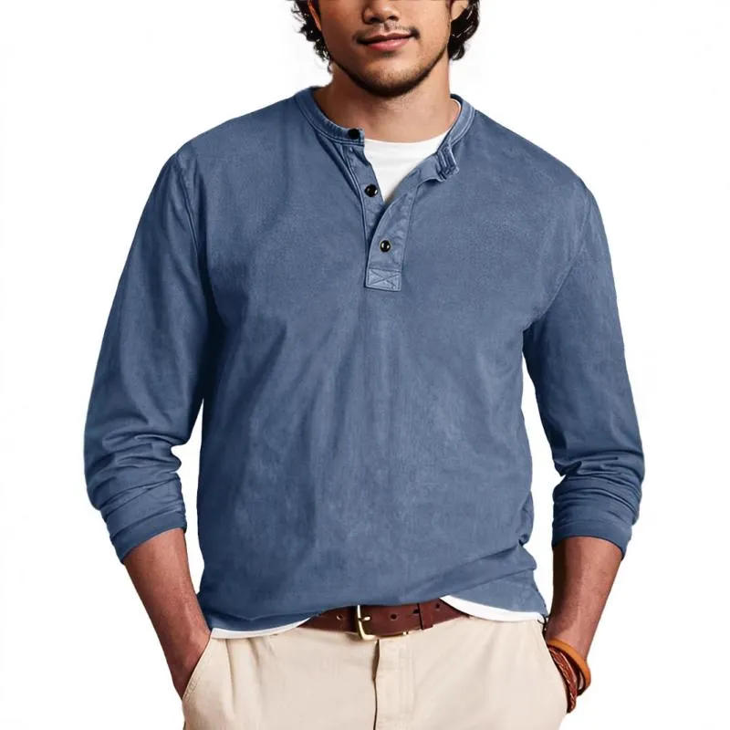 Men's Casual Solid Color Henley Collar Slim Fit Long Sleeve T-Shirt 39494001M sold by Manly product image thumbnail 5
