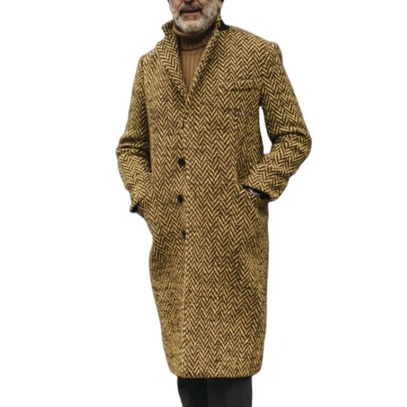 Men's Vintage Herringbone Lapel Single Breasted Long Coat 83021692M sold by Manly