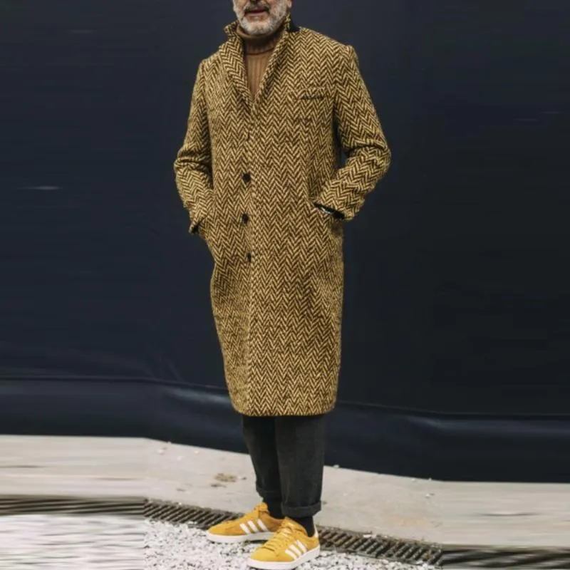 Men's Vintage Herringbone Lapel Single Breasted Long Coat 83021692M sold by Manly product image thumbnail 3